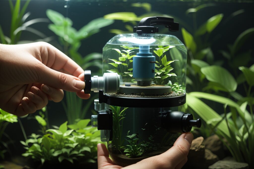 CO2 cylinder connected to an aquarium regulator